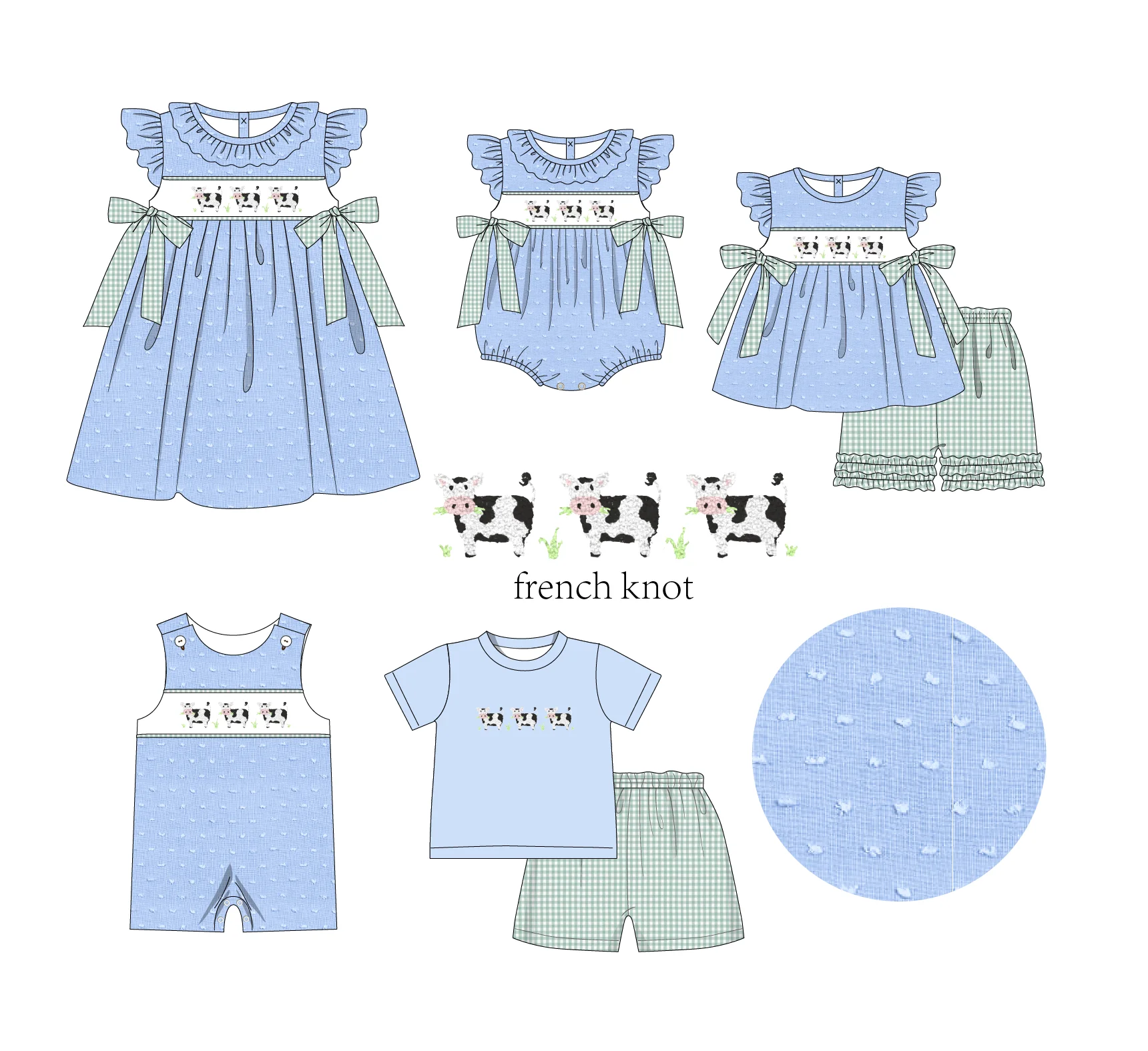 Summer Sleeveless Round Neck Dress Cute Three Cow French Knon Girl Skirts And Romper Boy Blue Top Set Green Shorts Clothes
Summer Sleeveless Round Neck Dress Cute Three Cow French Knon Girl Skirts And Romper Boy Blue Top Set Green Shorts Clothes