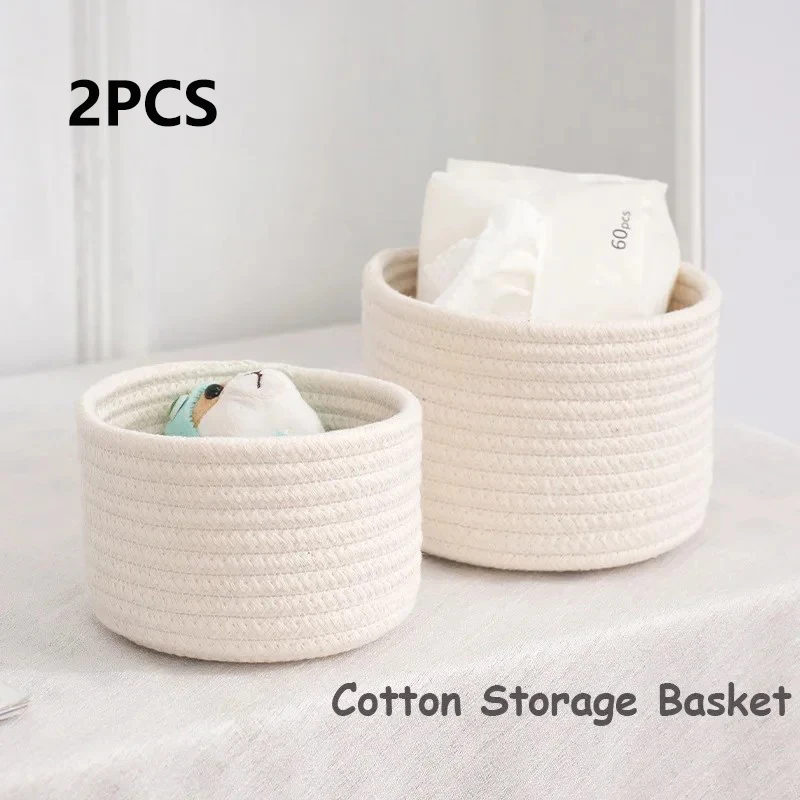 

2PCS Woven Cotton Rope Storage Basket Handmade Child Toy Storage Vegetable Rope Bins For Toys Towels Blankets Nursery Kids Room