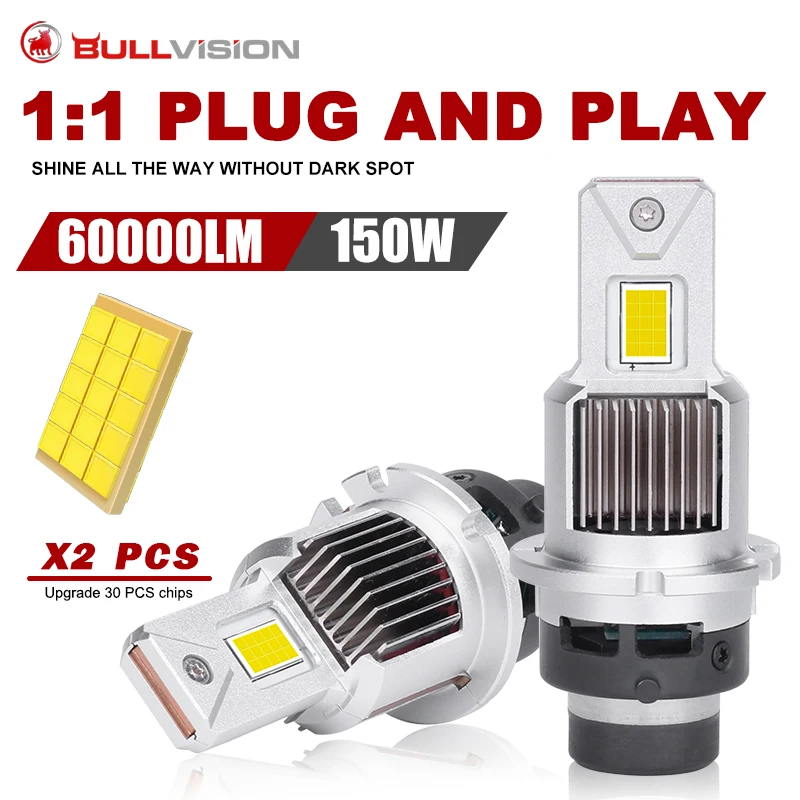 Bullvision D2S D4S LED Headlight Bulbs D2R D4R Lamp 65000LM 1:1 LED Replace Headlamp Car Light Plug Play to Original HID Ballast 
Bullvision D2S D4S LED Headlight Bulbs D2R D4R Lamp 65000LM 1:1 LED Replace Headlamp Car Light Plug Play to Original HID Ballast