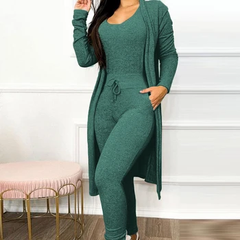 Uma Viagem Mística ao Estilo Vintage com a Camiseta Retro "Magical Mystery Tour" 5 Autumn Two Piece Sets Womens Outifits 2023 Sexy Round Neck Printing Bandhnu Solid Color Long Jumpsuit Long Coat Casual Suit