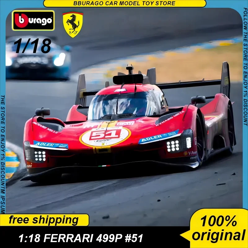 

In stock 1:18 Bburago New Product Ferrari 499p #51 Racing Car Le Mans Champion Alloy Luxury Vehicle Toys Diecast Model Car Gift