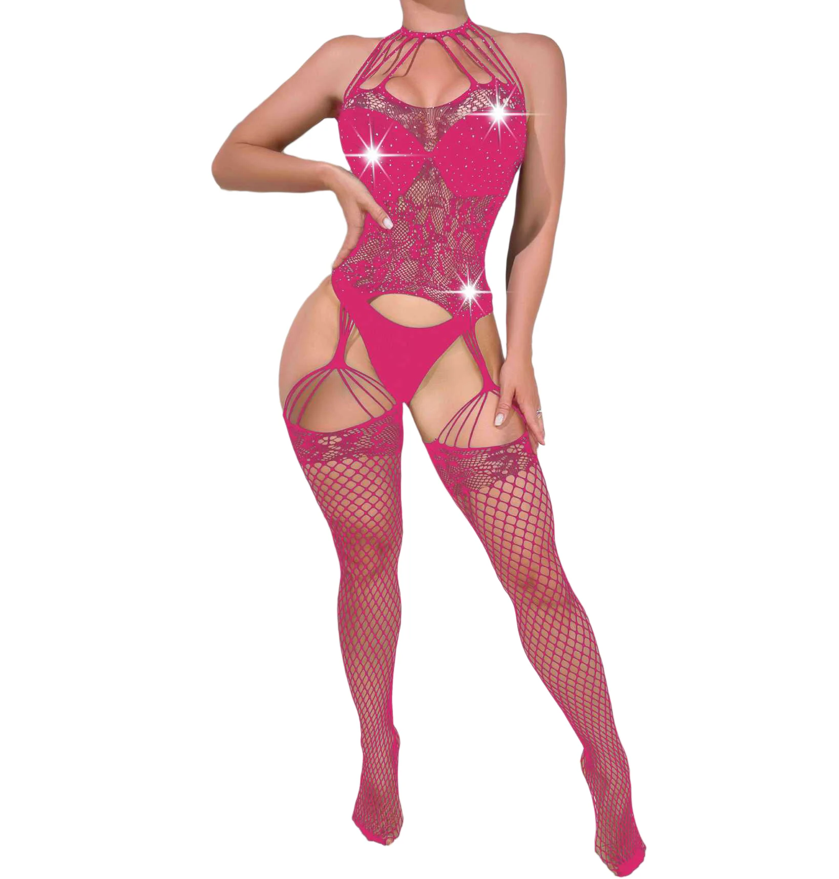 Fashion New Women's Bodystocking Sexy Fishnet Bodysuit Solid Hollow Pantyhose One Piece Teddies Halter Strap Exotic Apparel
Fashion New Women's Bodystocking Sexy Fishnet Bodysuit Solid Hollow Pantyhose One Piece Teddies Halter Strap Exotic Apparel