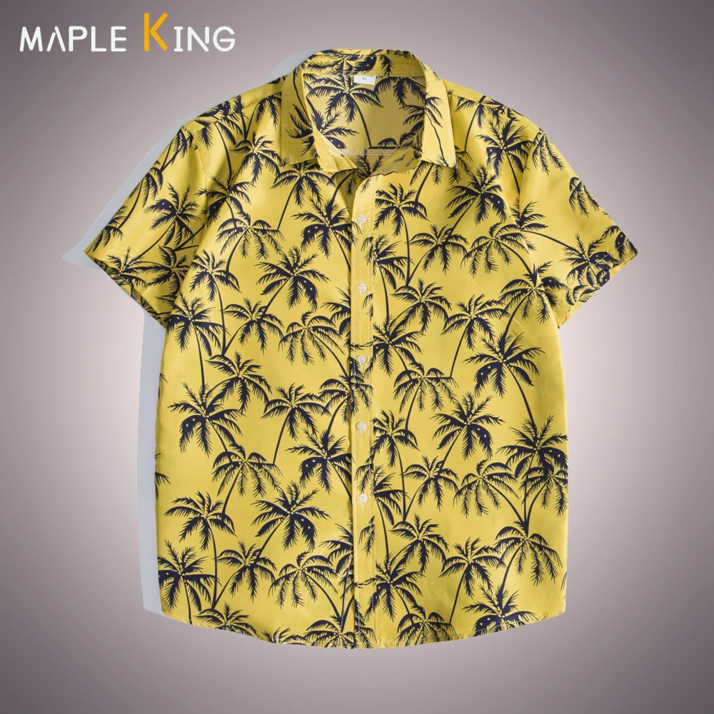 

Гавайская рубашка с коротким рукавом для мужчин, свободные блузы с принтом, на пуговицах, уличная пляжная одежда, Цветочная блуза, лето