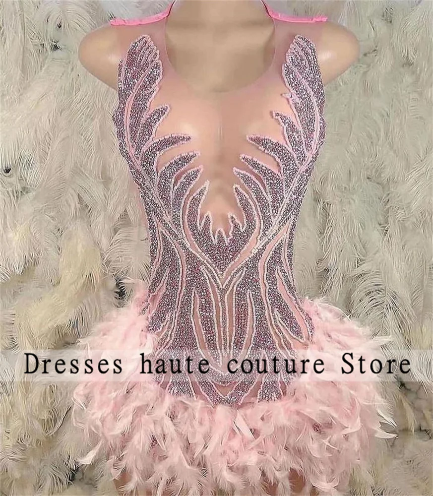 New Pink Feathers Short Mermaid Prom Dresses 2023 For Black Girls Sparkly Beaded Cocktail Dress Birthday Party Gown
New Pink Feathers Short Mermaid Prom Dresses 2023 For Black Girls Sparkly Beaded Cocktail Dress Birthday Party Gown
