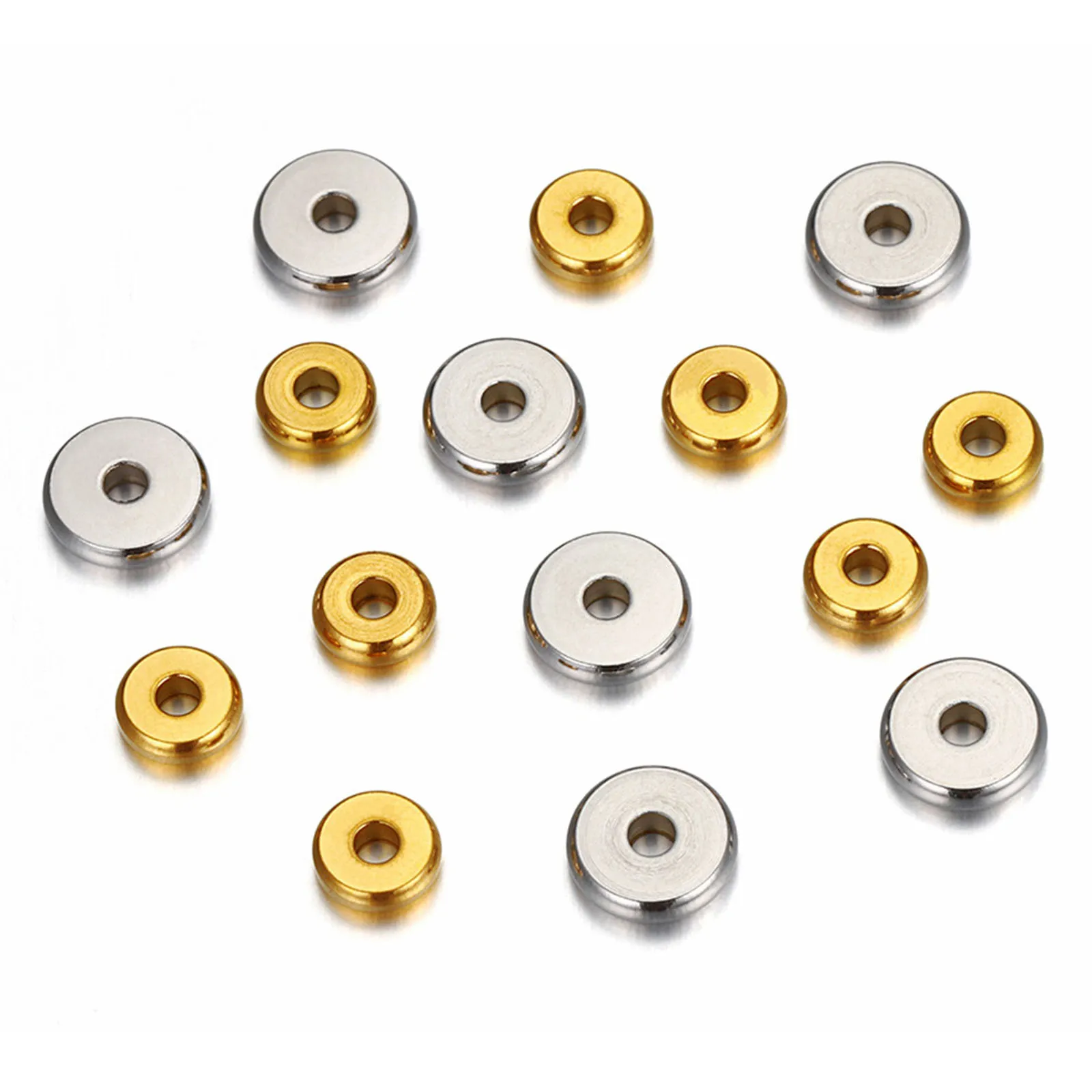 

50PCs No Fade Stainless Steel Beads Flat Round Spacer Beads Gold Color Bead For Diy Bracelet Jewlery Making Needlework Accessory