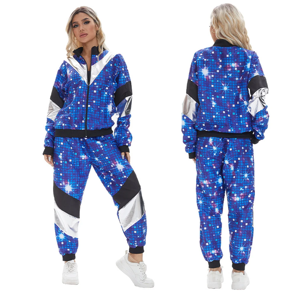 

Disco Hippie Cosplay Costume Women Fashion Hip-hop Tracksuit Men Vintage Disco Training Suit 70s 80s Theme Carnival Party