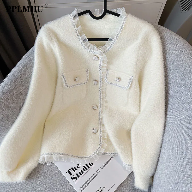 Korean Fashion Ruffles Cashmere Cardigan Women Kawaii Sweet Crew Neck Short Sweater Coat Elegant Loose Long Sleeve Knitted Tops
Korean Fashion Ruffles Cashmere Cardigan Women Kawaii Sweet Crew Neck Short Sweater Coat Elegant Loose Long Sleeve Knitted Tops