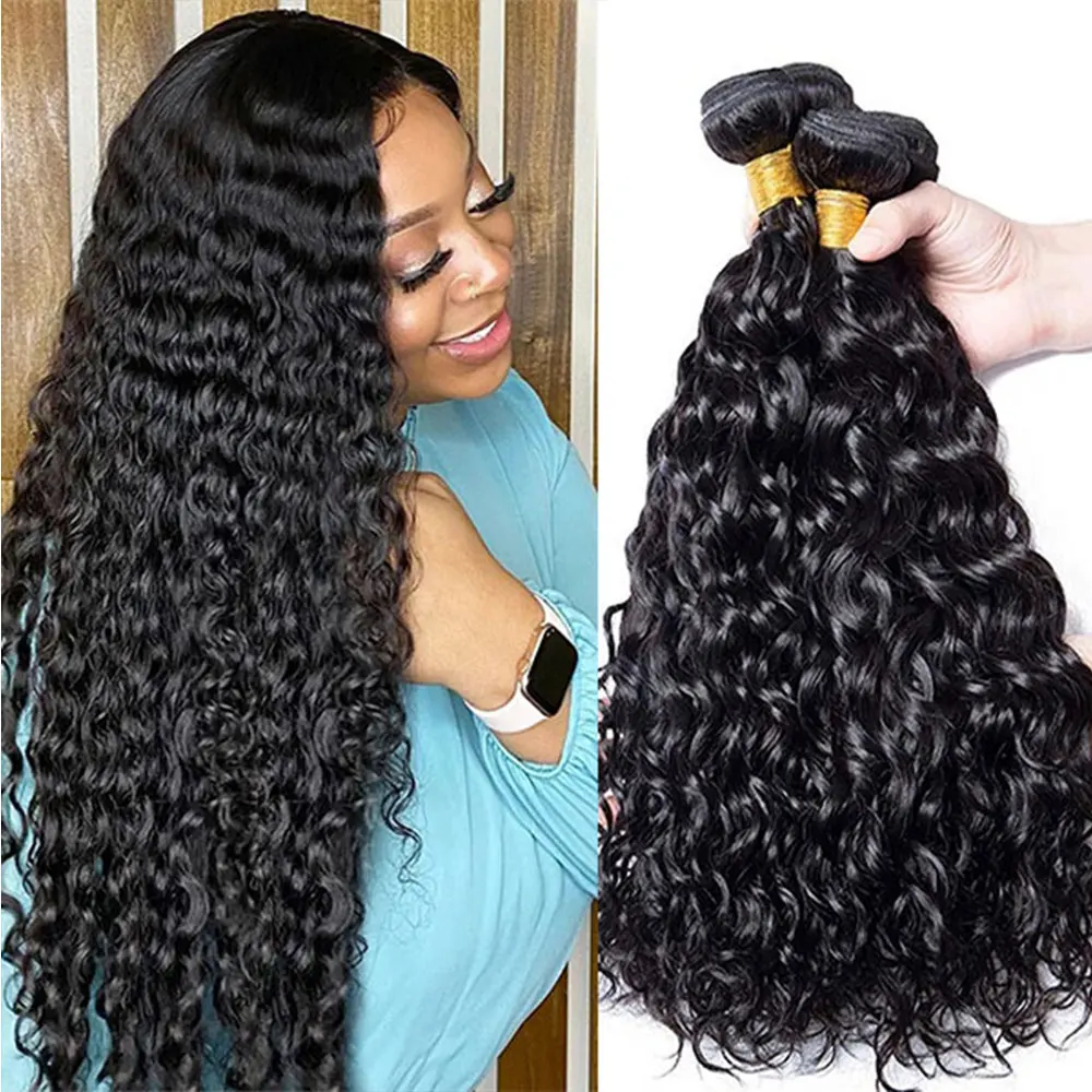

Water Wave Human Hair Bundles 12A Brazilian Raw Virgin 100% Unprocessed Cheap Wet And Wavy 1 3 4 Bundle Deal Kinky Curly