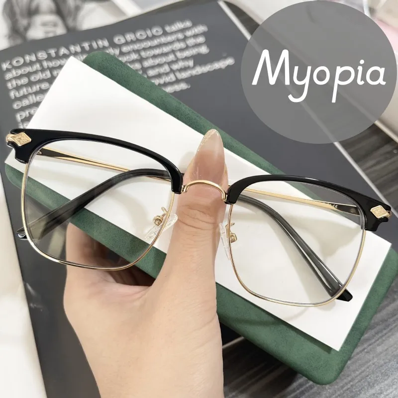 Luxury Half Frame Myopia Glasses Large Metal Frame Business Transparent Eyeglasses Men Women Minus Diopter Glasses 0 To -4.0
Luxury Half Frame Myopia Glasses Large Metal Frame Business Transparent Eyeglasses Men Women Minus Diopter Glasses 0 To -4.0
