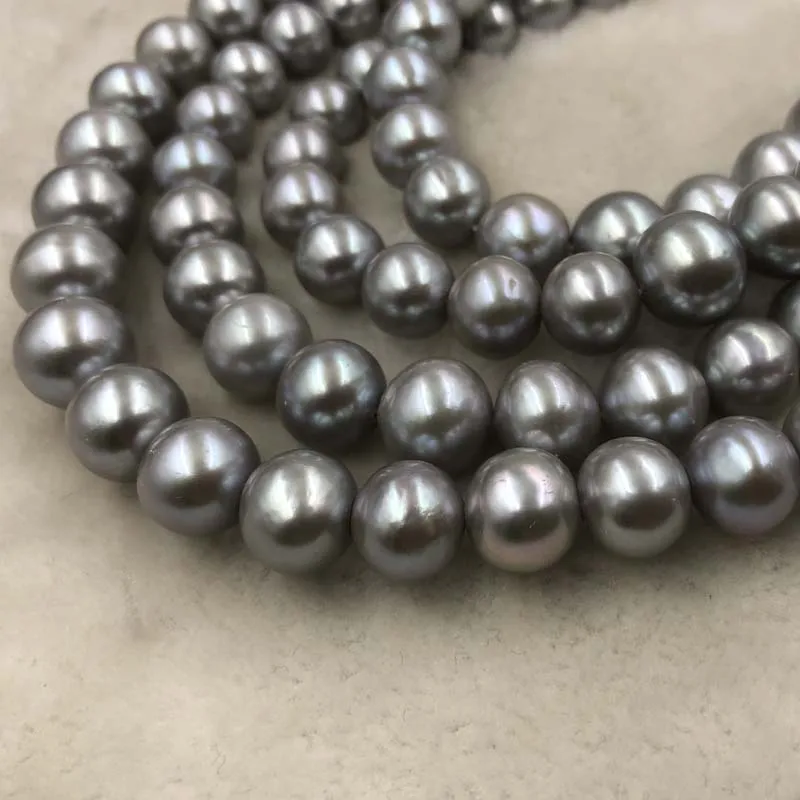 

ELEISPL JEWELRY Wholesale 1 Strands 9.5-12mm Round Shape Freshwater Gray Pearls #1065