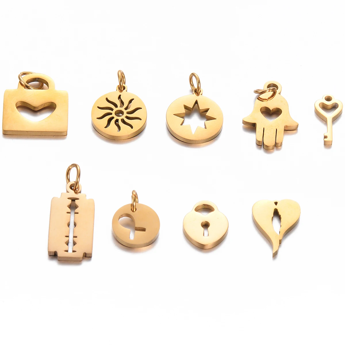 10pcs Stainless Steel Locks Keys Sun Stars Polishing Charms Pendant for Women DIY Bracelet Jewelry Makings Supplies Accessories
10pcs Stainless Steel Locks Keys Sun Stars Polishing Charms Pendant for Women DIY Bracelet Jewelry Makings Supplies Accessories