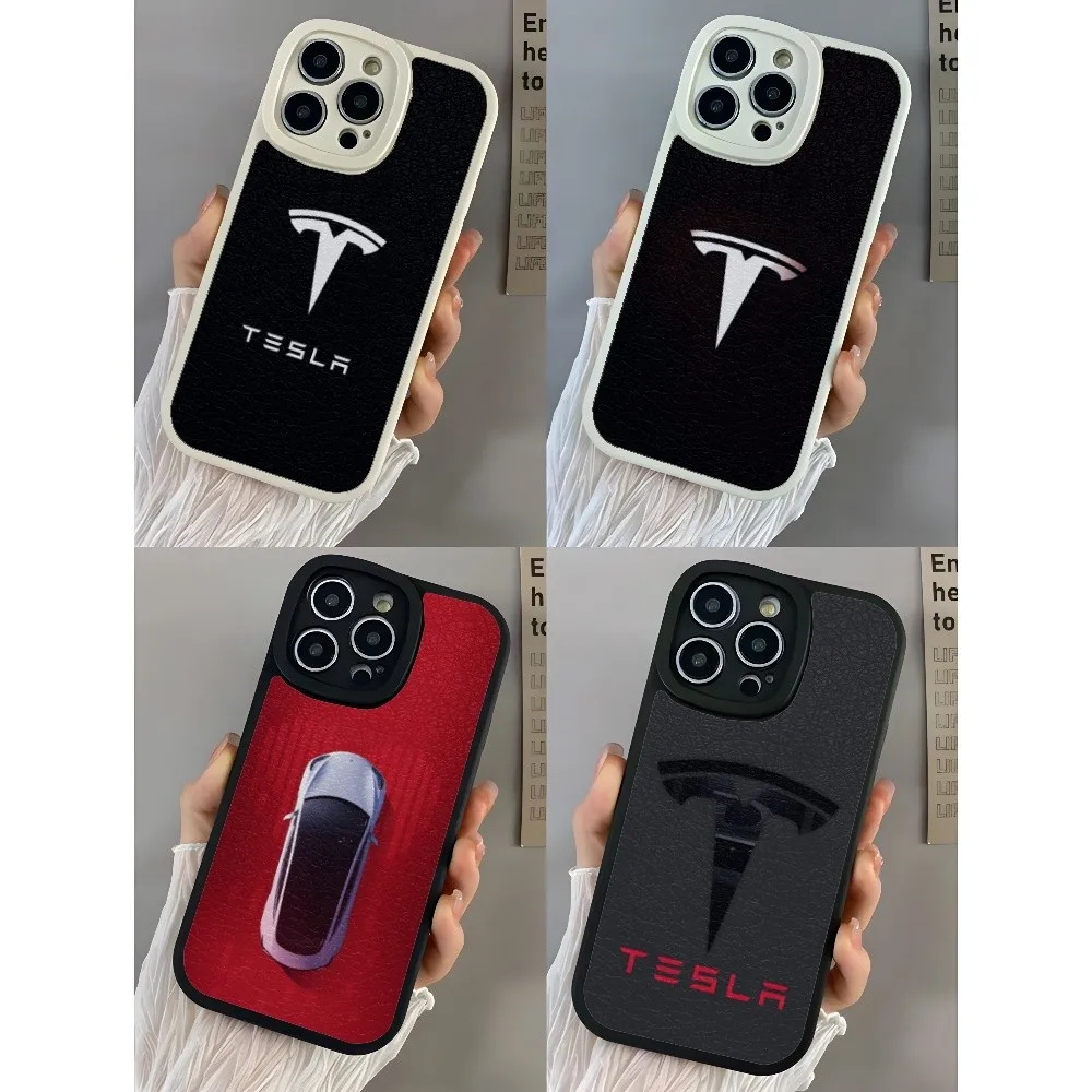 

New Energy Car T-Tesla Logo Phone Case Phone Case Lambskin For Iphone 14 Pro Max 11 13 12 Mini X Xr Xs 8 6 7 Puls Se Luxury Mobi