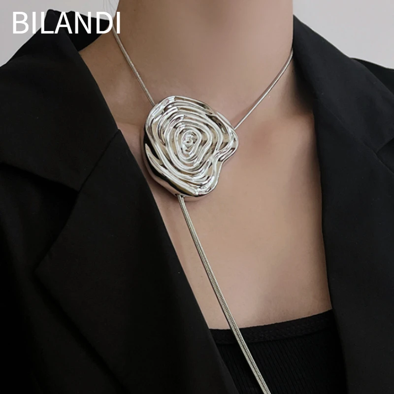 Bilandi-Collier en métal de luxe pour femme, bijoux de tempérament, cadeaux de fête, accessoires exagérés, nouvelle tendance 2024 1