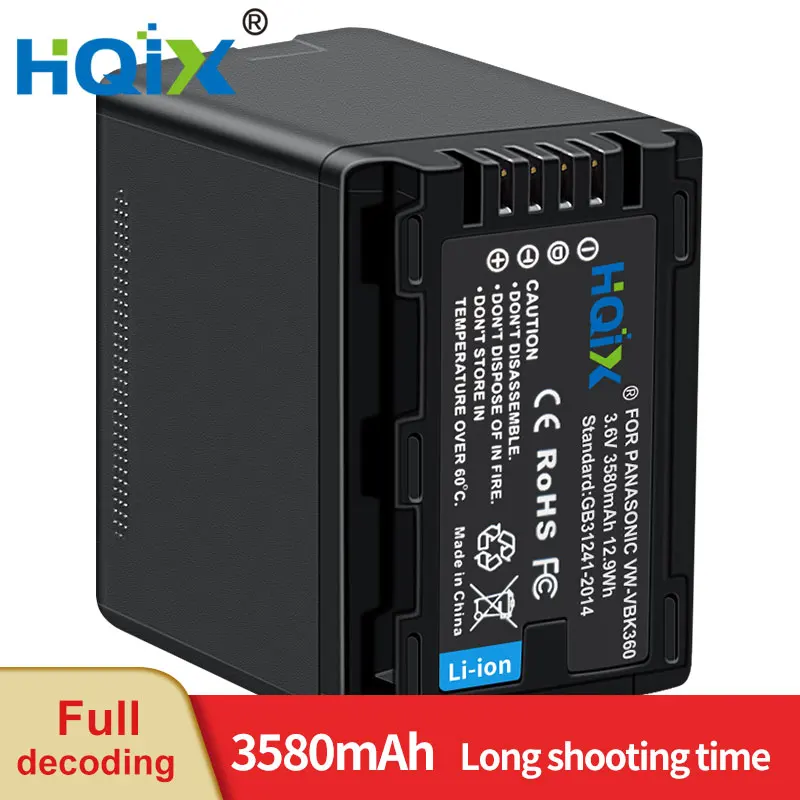 

HQIX for Panasoinc HDC-SD40 SD60 SD80 TM40 TM41 TM45 TM55 TM60 TM70 TM80 TM85 TM90 TM99 TMX1 Camera VW-VBK360 Charger Battery