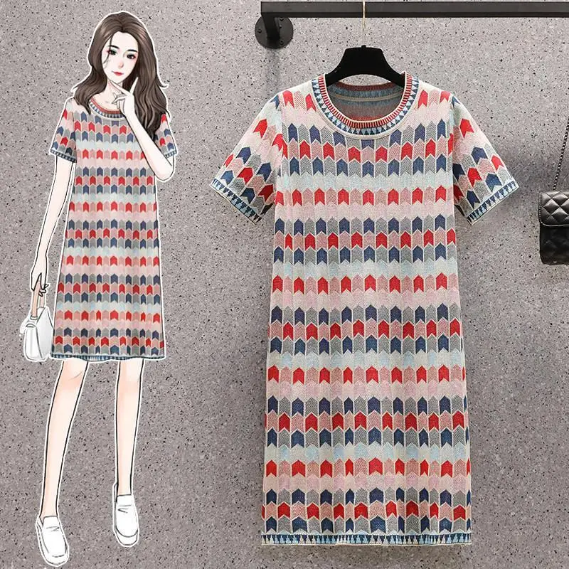 Woman Temperament Printed Short Sleeve Dresses Women's Clothing Summer Elegant Fashion Female Round Neck Straight Dress Q667
Woman Temperament Printed Short Sleeve Dresses Women's Clothing Summer Elegant Fashion Female Round Neck Straight Dress Q667