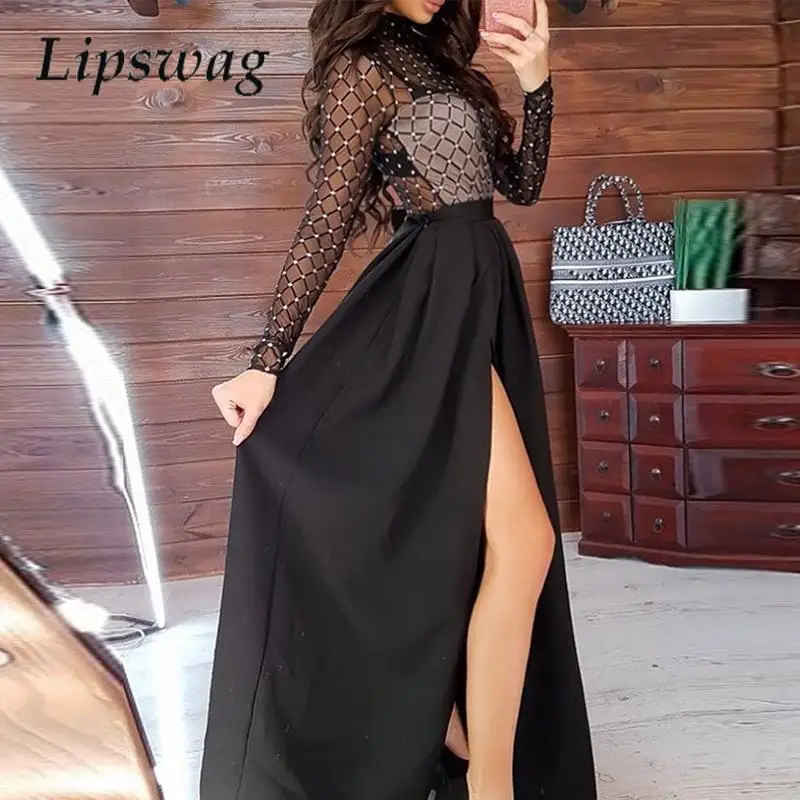 Spring Elegant High Split Folds Party Dress 2024 Chic Long Sleeve Ball Dress Sexy Half Neck Plaid Mesh Splicing Evening Dress
Spring Elegant High Split Folds Party Dress 2024 Chic Long Sleeve Ball Dress Sexy Half Neck Plaid Mesh Splicing Evening Dress