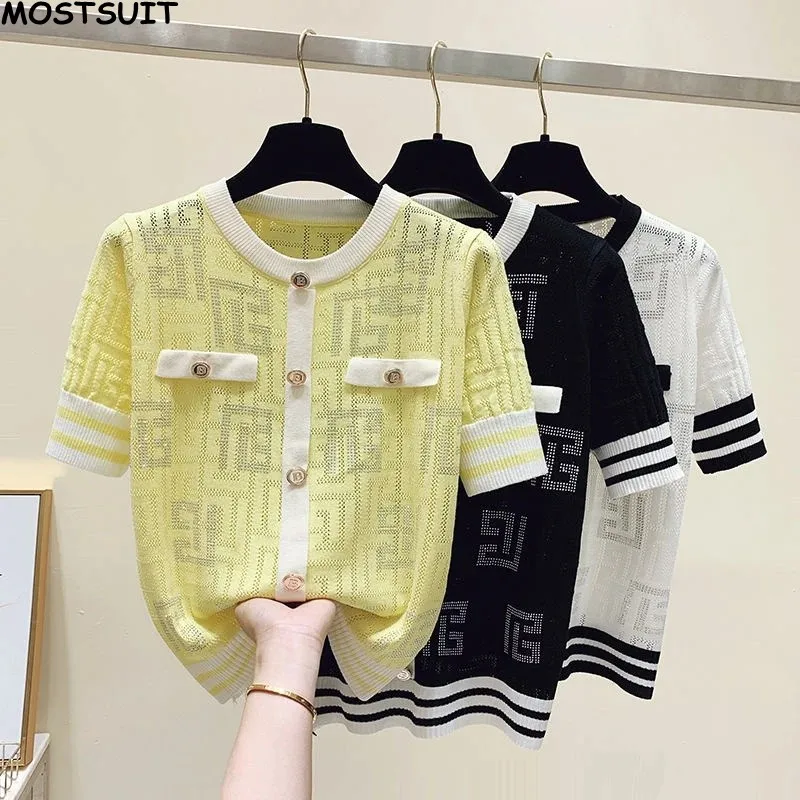 Rhinestones Knit Sweater Women Summer 2024 New Fashion Thin Hollow Short Sleeve O-neck Knitwear Tshirt Stylish Chic Jumpers
Rhinestones Knit Sweater Women Summer 2024 New Fashion Thin Hollow Short Sleeve O-neck Knitwear Tshirt Stylish Chic Jumpers