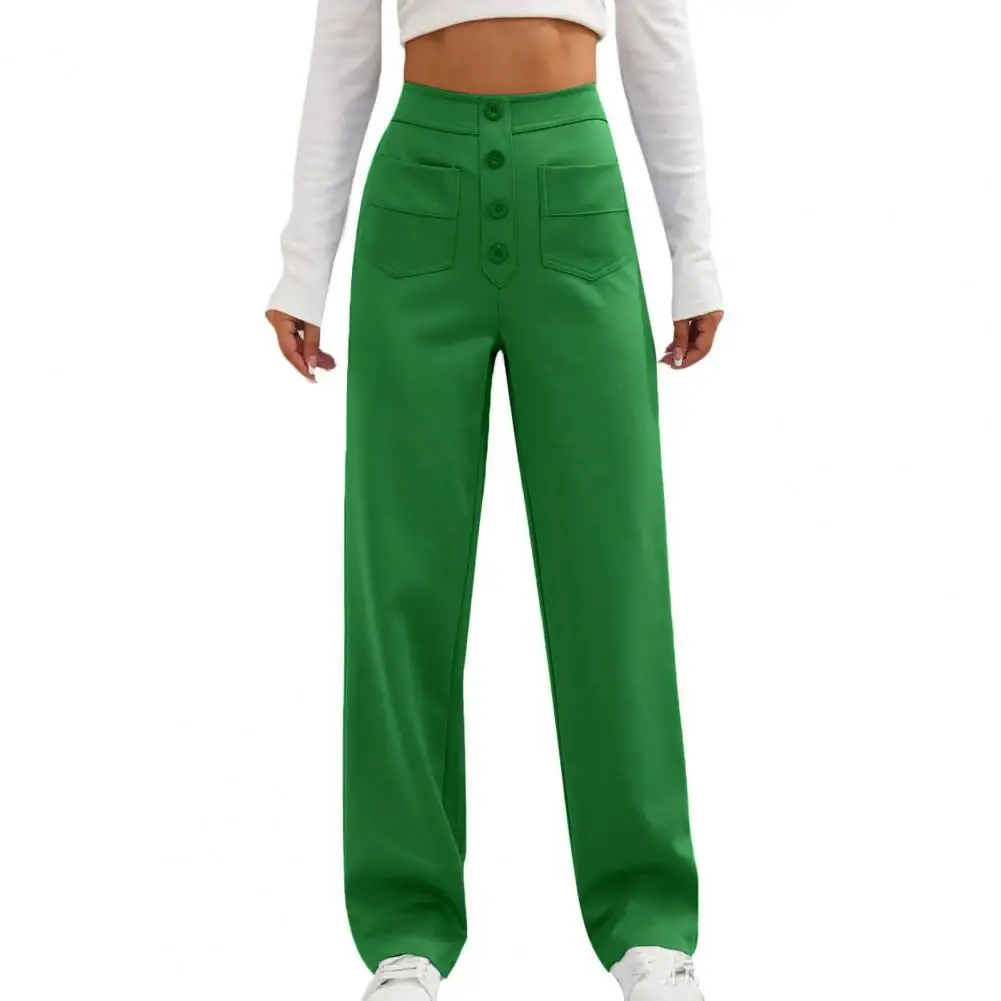

Wide-leg Trousers Stylish Women's High Waist Cargo Pants with Button Detail Pockets Solid Color Straight Leg for Streetwear