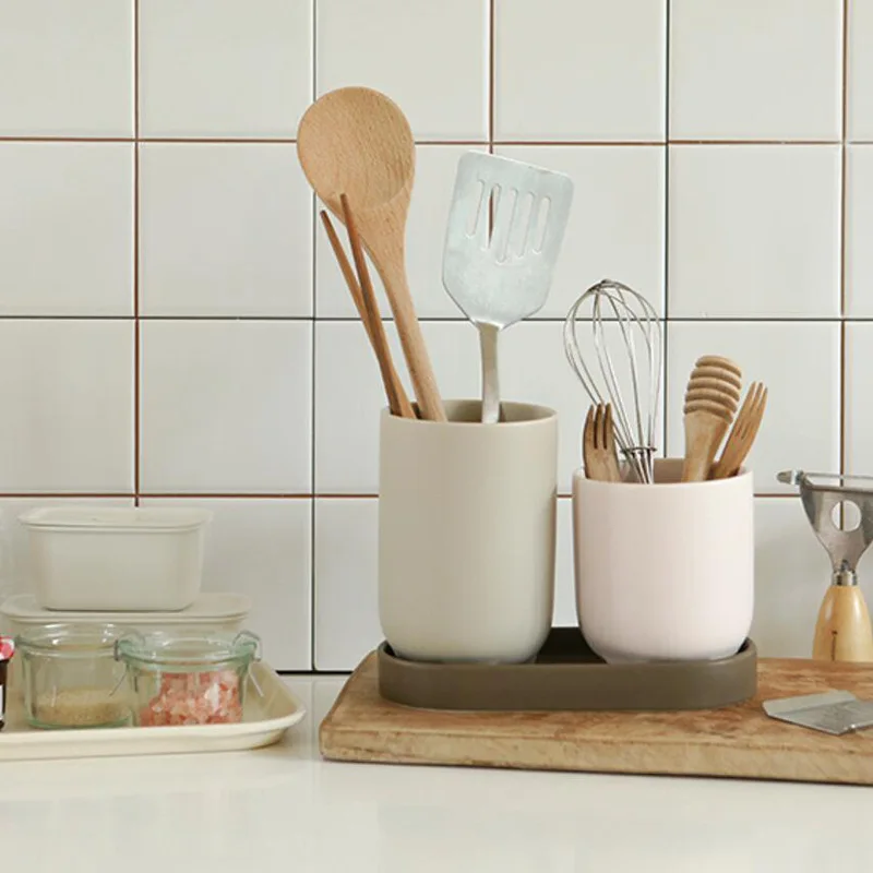 

Kitchen Cutlery Storage Jar,Set of 2 Utensils Holder,Porcelain Utensil,Spoons,Forks,Knife,Chopsticks Organizer for Counter