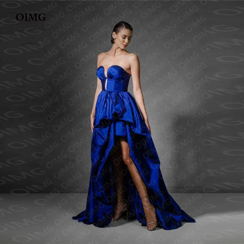 

OIMG Blue Long Side Slit A Line Formal Event Party Dresses Sleeveless Tiered Custom Made Dubai Evening Gowns Night Club Dress