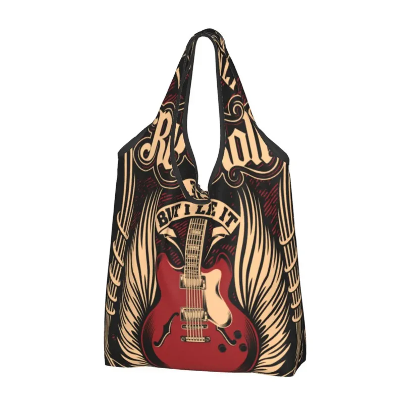 

Сумка-шоппер для покупок в стиле рок-н-ролл, Портативная сумка-шоппер через плечо из тяжелого металла для гитары, музыки, продуктов