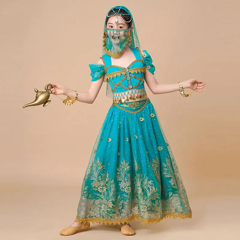 

Girls Oriental Belly Dance Set Indian Princess Dancing Costume Sari Kids Stage Performance Outfit Children Bollywood Dancewear