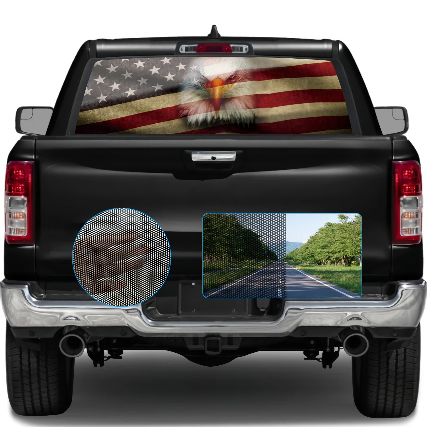 

1pc Eagle Rear Window Decal American Flag Graphic Wrap Perforated Vinyl Sticker Patriotic Decoration Fit Most Pickup Trucks SUV