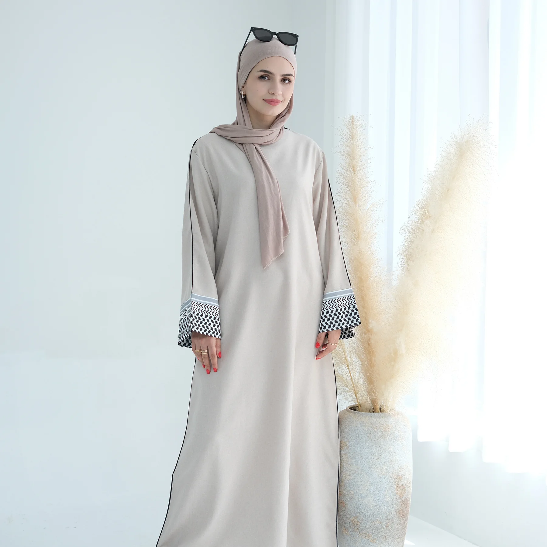 

Keffiyeh Linen Closed Abaya Dress Muslim Ramadan Eid Arab Palestine Abayas for Women Dubai Luxury Turkey Islam Kaftan Hijab Robe