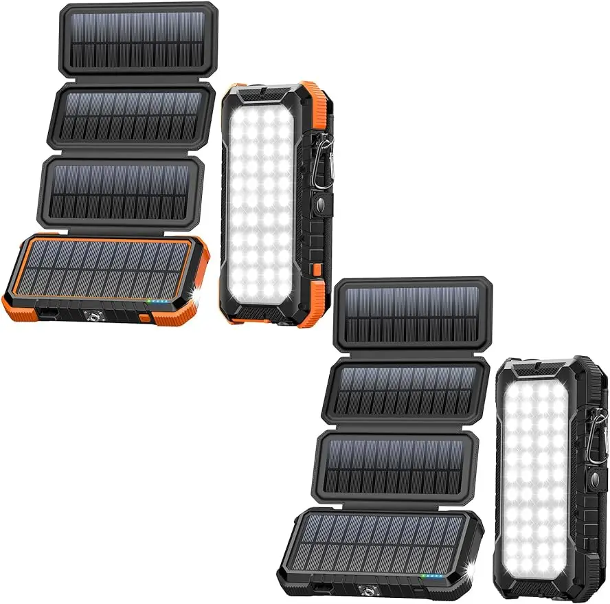 

Two Packs of 20,000mAh PD 18W Fast Solar Charger with Foldable Panels, High Capacity Solar Power Bank External Backup Battery