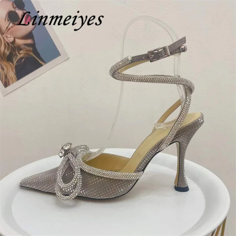 

Sexy Pointy Toe High Heels Women Luxury Crystal Gladiator Stiletto Shoes Female Butterfly-knot Bride Wedding Party Shoes Woman