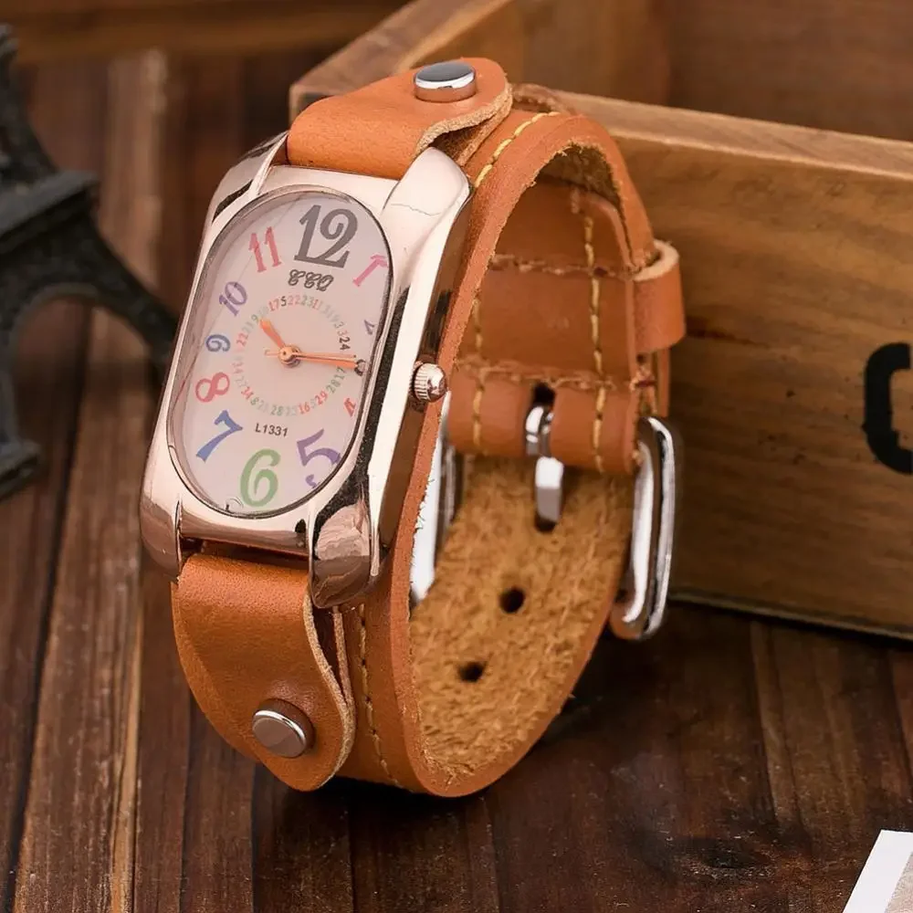 

Quartz Watch Faux Leather Women Multi-color Time Scales Analog Quartz Wristwatch Rectangle Shape Horloges Ladies Dress Clock
