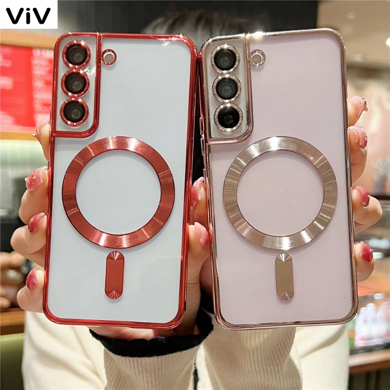 Роскошный Гальванизированный Магнитный чехол для беспроводной зарядки Magsafe для Samsung S23 Ultra S22 Plus, прозрачный мягкий силиконовый чехол 
Роскошный Гальванизированный Магнитный чехол для беспроводной зарядки Magsafe для Samsung S23 Ultra S22 Plus, прозрачный мягкий силиконовый чехол