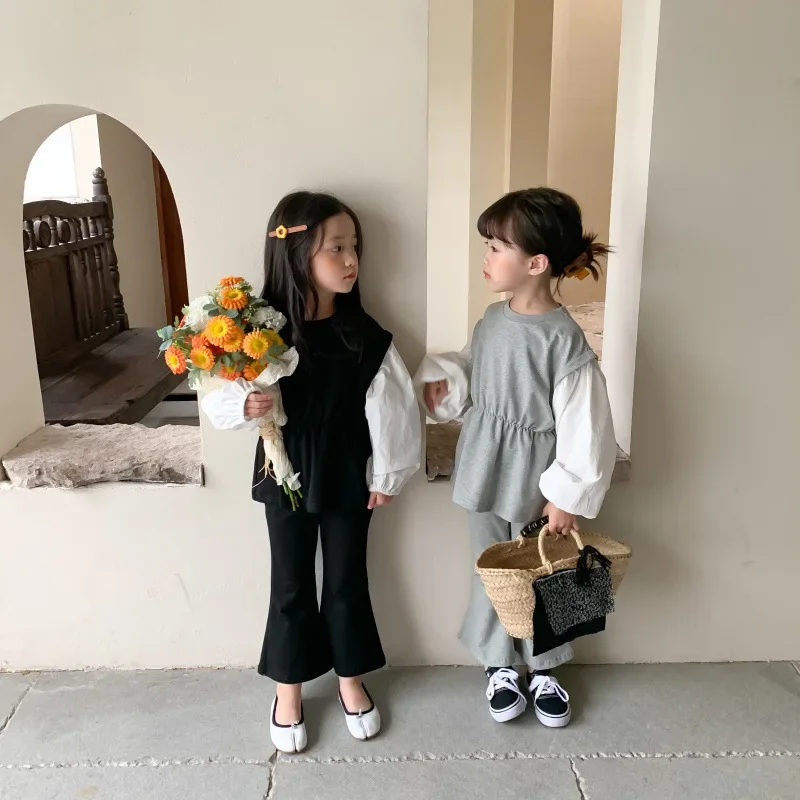 Children Clothing Set Girls Suit 2024 Autumn Korean Fashion Girls 2 Pieces Set Patchwork Sleeve Top +Flared Pants Kids Set
Children Clothing Set Girls Suit 2024 Autumn Korean Fashion Girls 2 Pieces Set Patchwork Sleeve Top +Flared Pants Kids Set