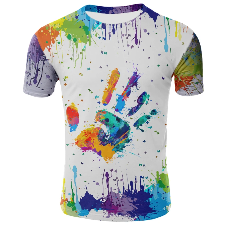 

Summer Men's Short Sleeve Top Personalized 3D Handprint Painting Casual Fashion Slim Fit Loose Sweatwear T-shirt Plus Size