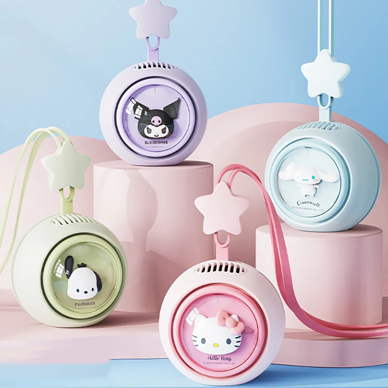 

Kawaii Sanrio Cinnamoroll Kuromi Anime Portable Hanging Neck Fan Cute Cartoon Pochacco Hello Kitty Rechargeable Fan Girls Gifts