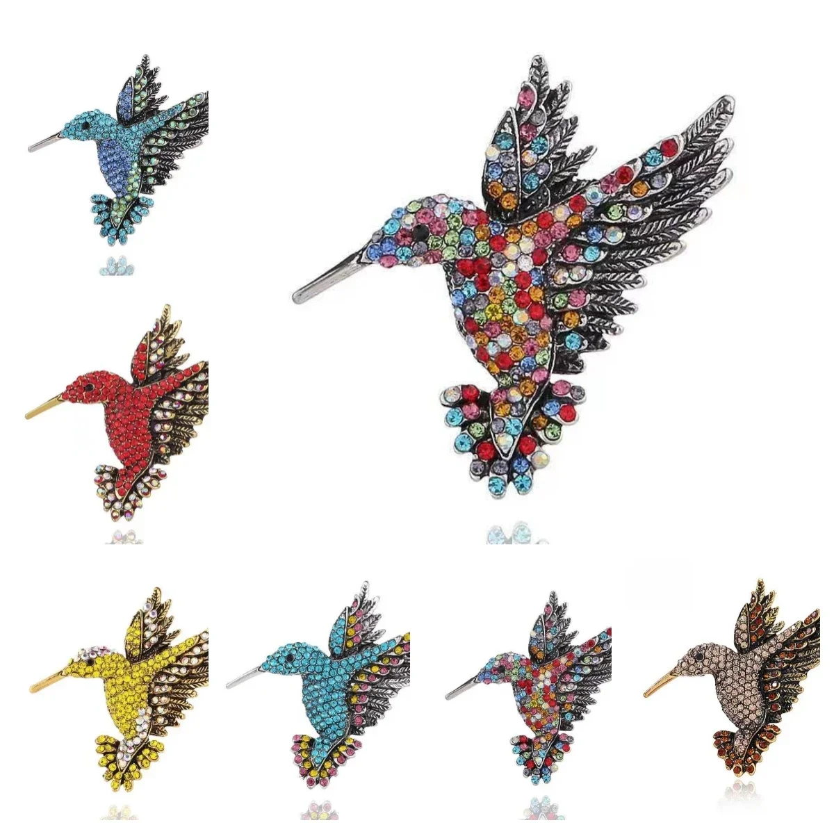 

High-end European and American Inlaid Zircon Animal Brooch Small Hummingbird Personalized Retro Metal Lapel Clothing Badge Gifts