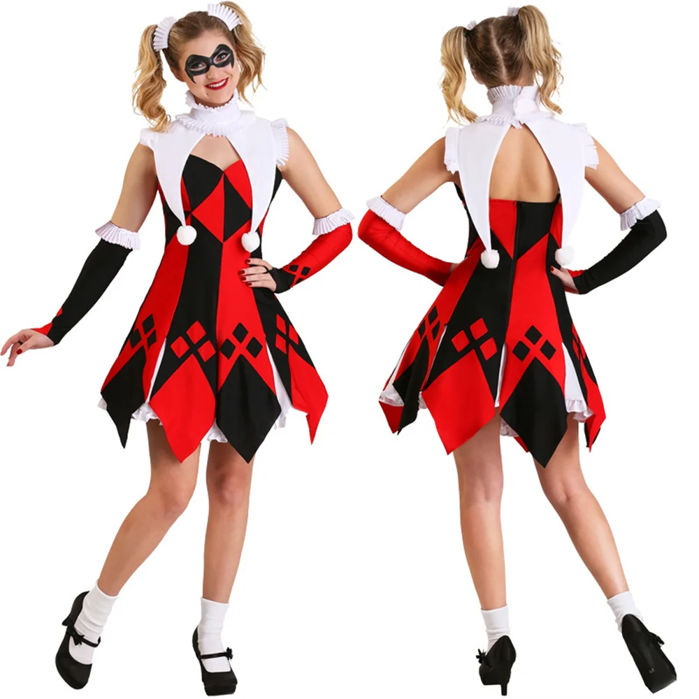 

Halloween Women Clown Harley Costume Evil Clown Criminal Quinn Cosplay Outfit Circus Clown Fantasia Fancy Dress