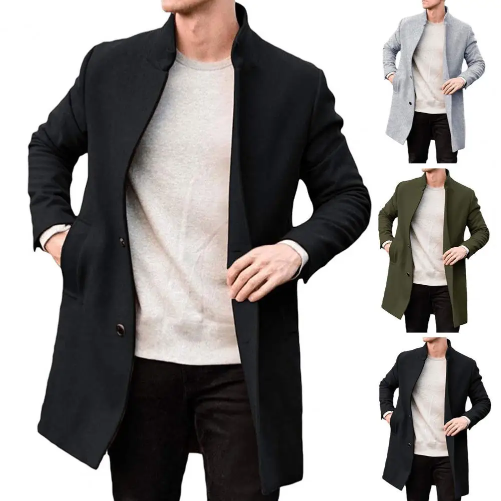 

Versatile Coat Classic Stand Collar Men's Winter Coat All-match Design Thickened Autumn Solid Color Fine for Everyday