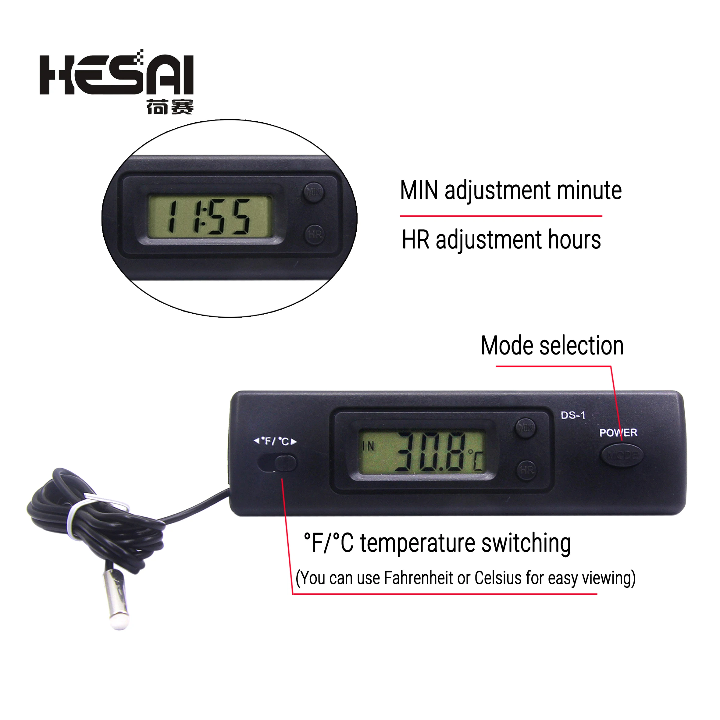 

New Mini Embedded Electronic Digital Display Thermometer Fish Tank Thermometer Waterproof DS-1 Large Screen