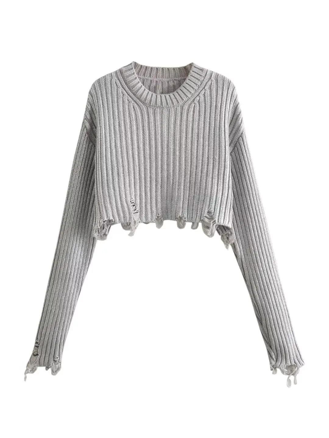 Plus Size Women's Clothing Sweater Half Turtleneck, Short Sweater With Vertical Stripes Designed With Holes At The Bottom
Plus Size Women's Clothing Sweater Half Turtleneck, Short Sweater With Vertical Stripes Designed With Holes At The Bottom