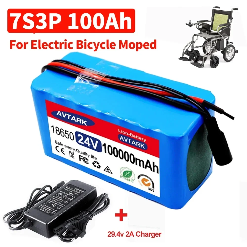 

24V 7S3P 18650 Lithium Ion Battery Pack 29.4V 100Ah with 20A Balanced BMS for Electric Bike Scooter Electric Wheelchair ,Charger