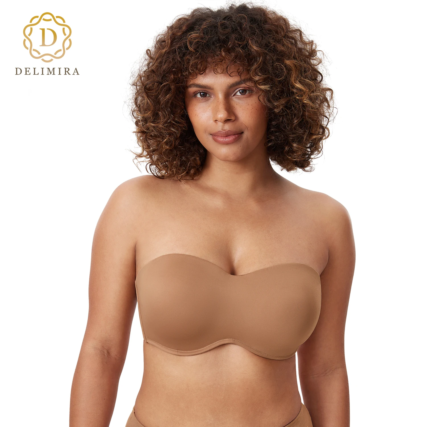 

Delimira Women's Plus Size Strapless Bra Seamless Bandeau Full Coverage Smooth Invisible Underwire Minimizer Bras for Big Bust