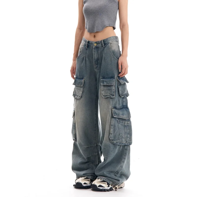 

Y2K Style Blue Women Jeans 2024 Vintage Fashion High Waisted Streetwear Wide Leg Jean Female Trouser Hip Hop Baggy Denim Pants