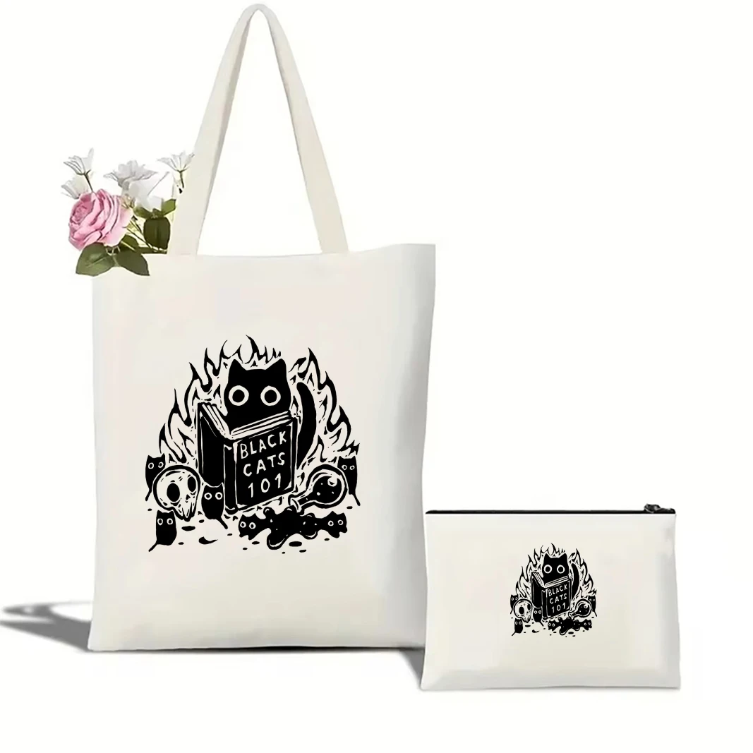 Cute Wacky Black Cats Canvas Tote Bag 8 S79ec92008f124422b68290b5b45efe7dO