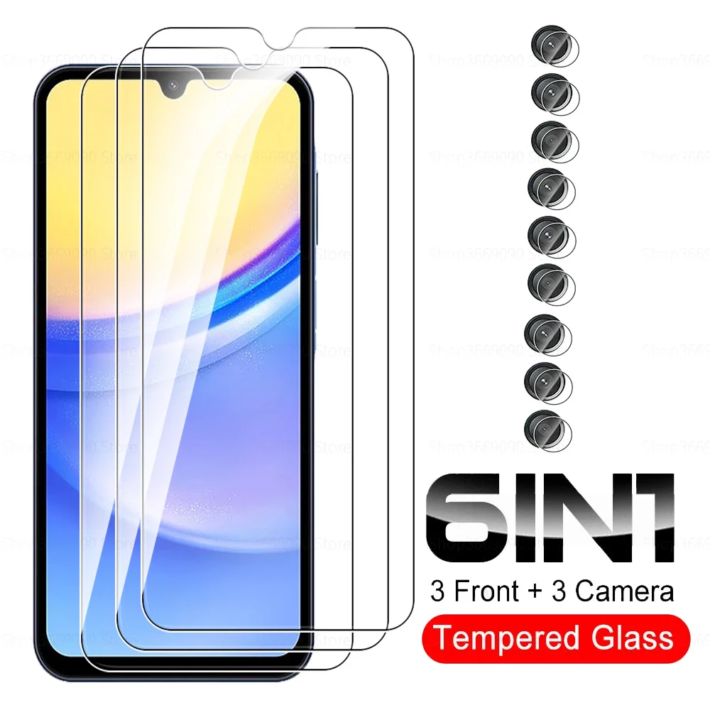 

6 в 1 закаленное стекло для камеры Samsung Galaxy A15 5G, Защитное стекло для экрана Sumsung A15 A 15 15A 6,5 дюймов, защитная пленка