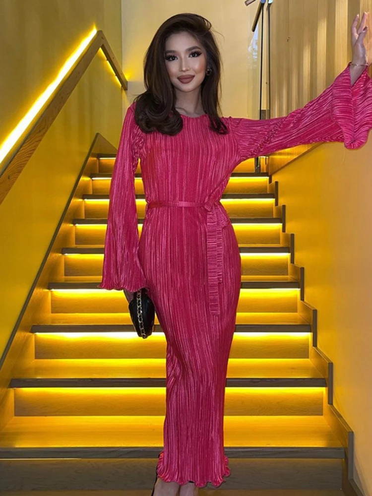 Jastie Elegant Pink Pleated Women'S Dress 2023 Fashion Loose O-Neck Long Sleeve Lace-Up Ankle-Length Dresses Female Clothing
Jastie Elegant Pink Pleated Women'S Dress 2023 Fashion Loose O-Neck Long Sleeve Lace-Up Ankle-Length Dresses Female Clothing