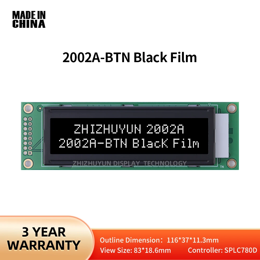 

Wholesale Manufacturers 2002A Character Dot Matrix Screen LCD Screen BTN Black Film White Text 2.6 Inches LCM Display Module