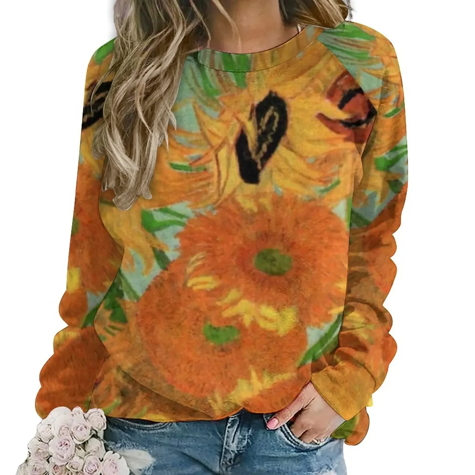 

Vase With Sunflower Hoodies Sunflowers by Vincent Van Gogh Retro Casual Hoodie Autumn Street Style Oversized Graphic Sweatshirts