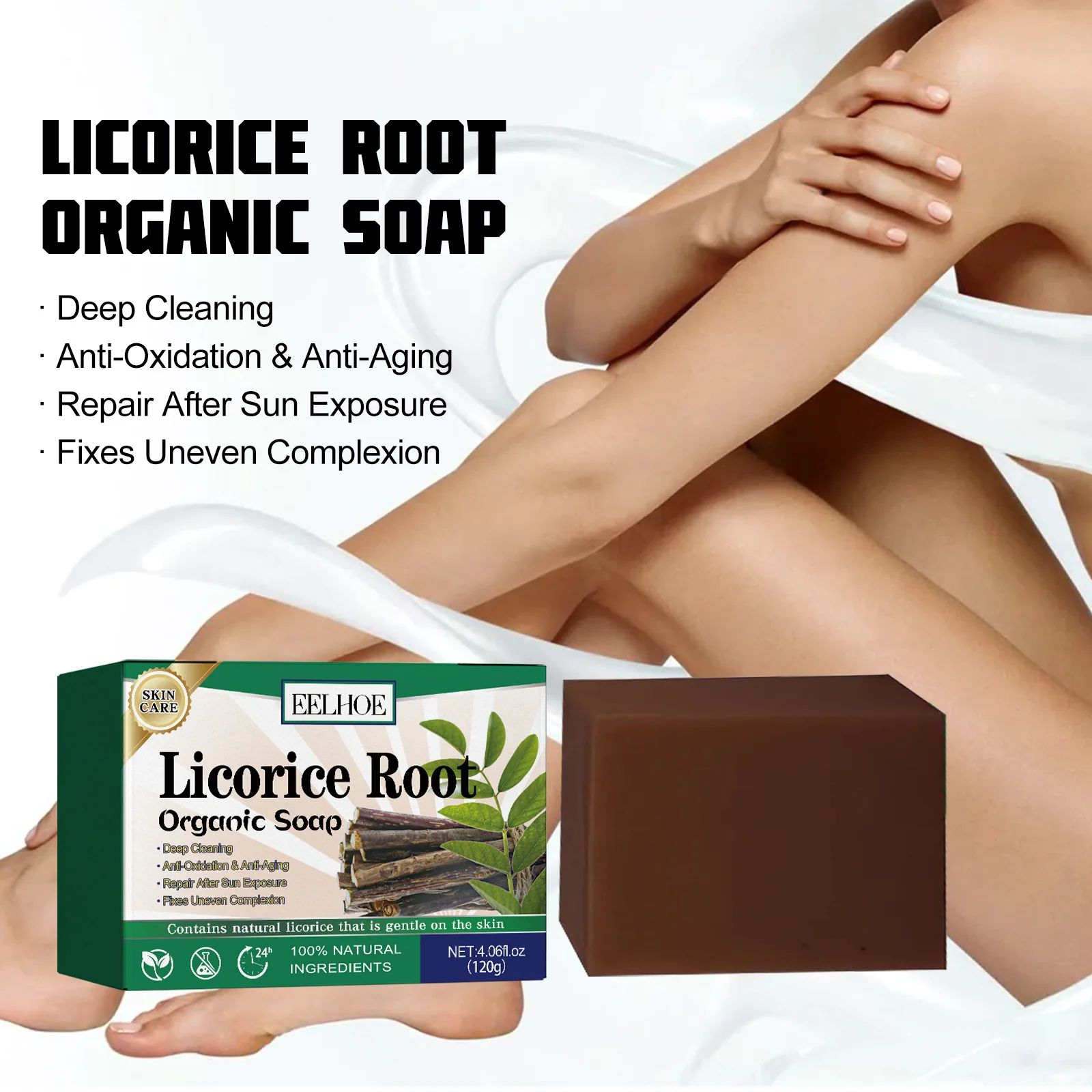 

Licorice Root Organic Soap Deep Cleaning Lightens Melanin Antioxidation Nourish Repair Anti-Aging Moisturizing Uneven Complexion