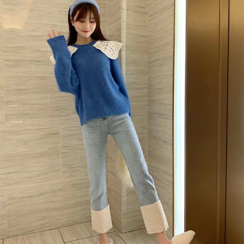 2022 Women Plush Thicken Warm High Waist Nine Point Long Pants Korean Design Winter Female Jeans
2022 Women Plush Thicken Warm High Waist Nine Point Long Pants Korean Design Winter Female Jeans